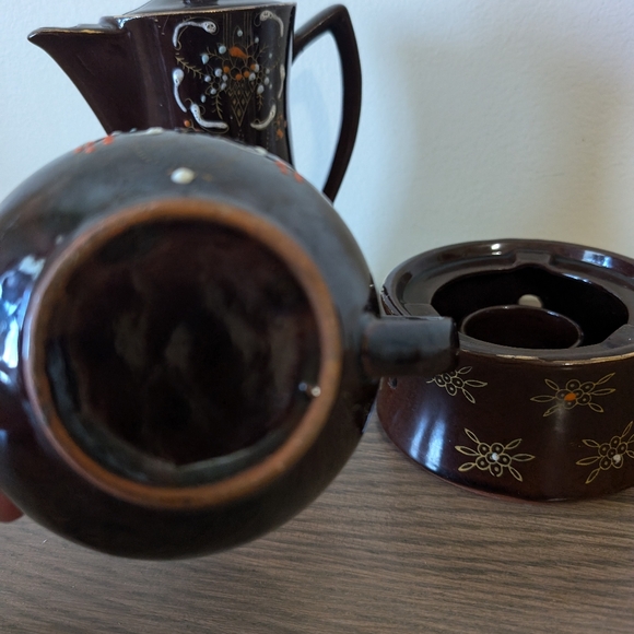 Vintage hand paint redware Japanese Tea set Moriage pattern Has Crack under lid - Picture 9 of 9